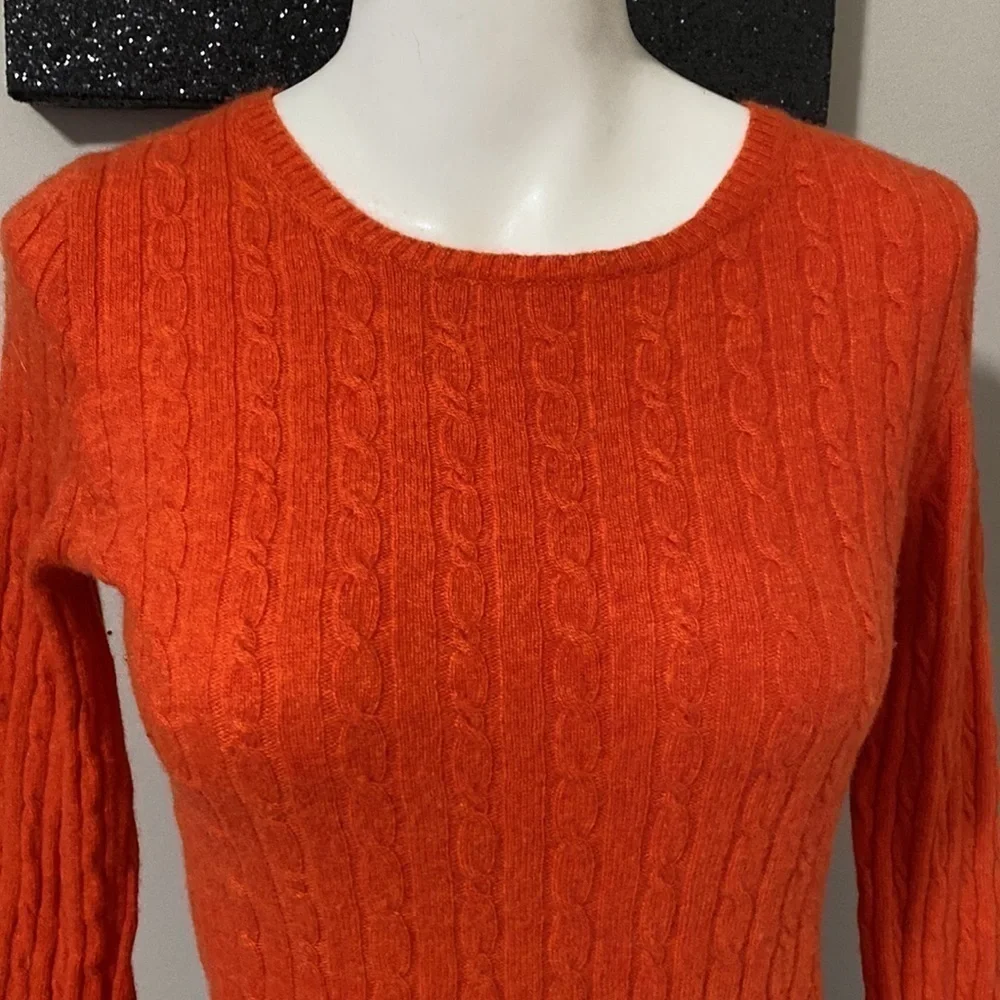 J Crew Orange Cable Knit Wool Cashmere Pullover Sweater Sz XS